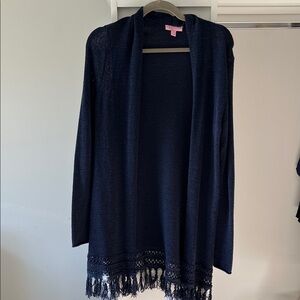 Lilly Pulitzer Navy Blue Open Front Sweater with Fringe
